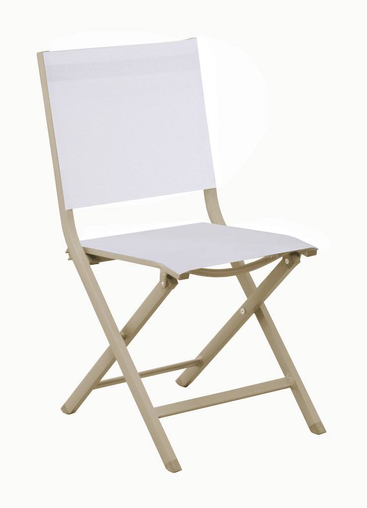 Proloisirs - Chaise pliante - THEMA - Aluminium époxy sand - Toile TPEP chiné blanc