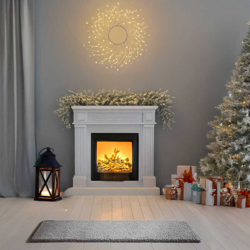 Lotti - Couronne lumineuse Branches Tilleul Métal Blanc ø60cm 260 Micro LED blanc chaud avec transformateur - Image 3