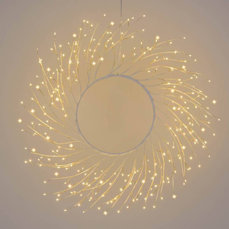 Lotti - Couronne lumineuse Branches Tilleul Métal Blanc ø60cm 260 Micro LED blanc chaud avec transformateur - Image 1