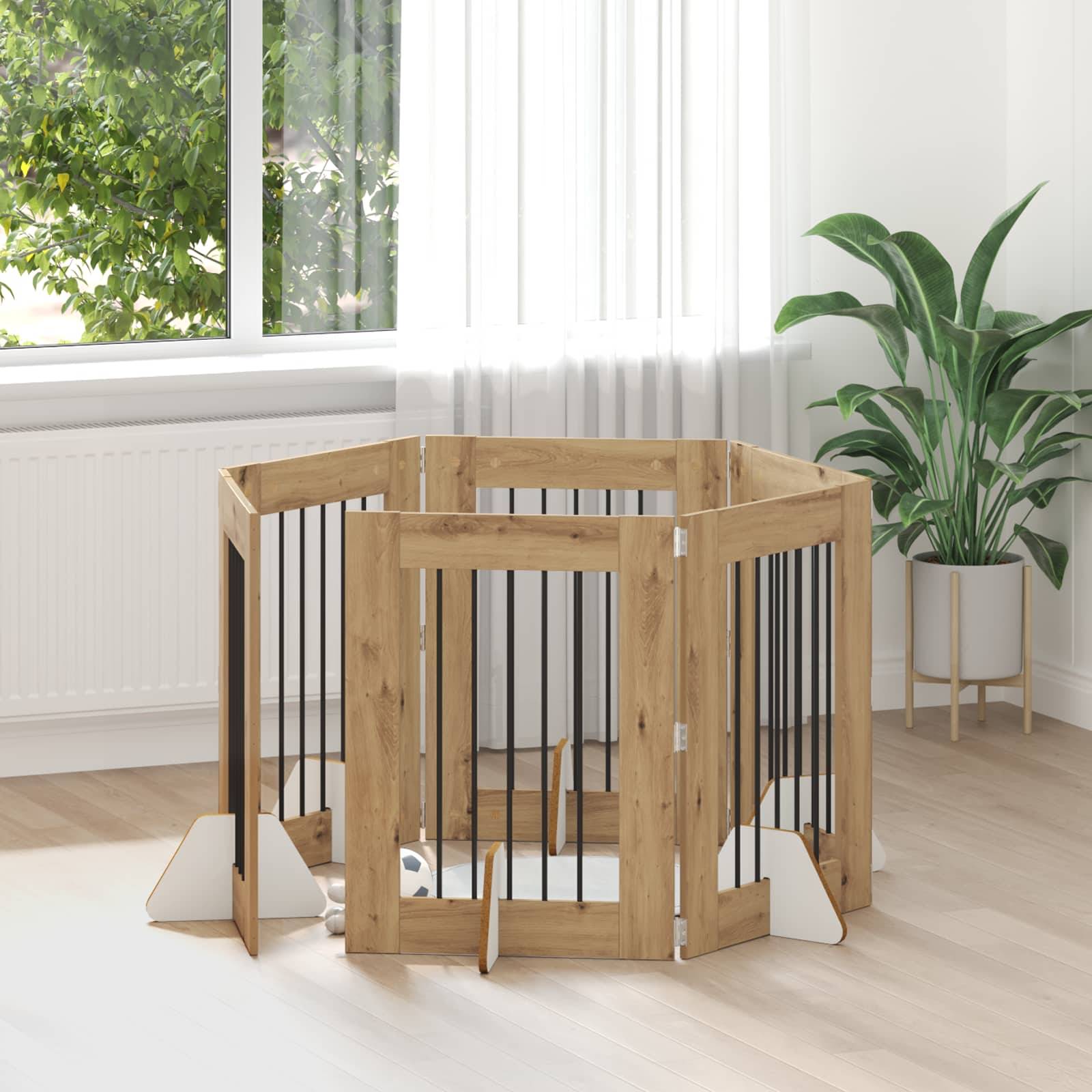 Barrière pour chien bois d'ingénierie chêne artisanal 362 x 34 x 80 cm - PANGIVO - Image 1
