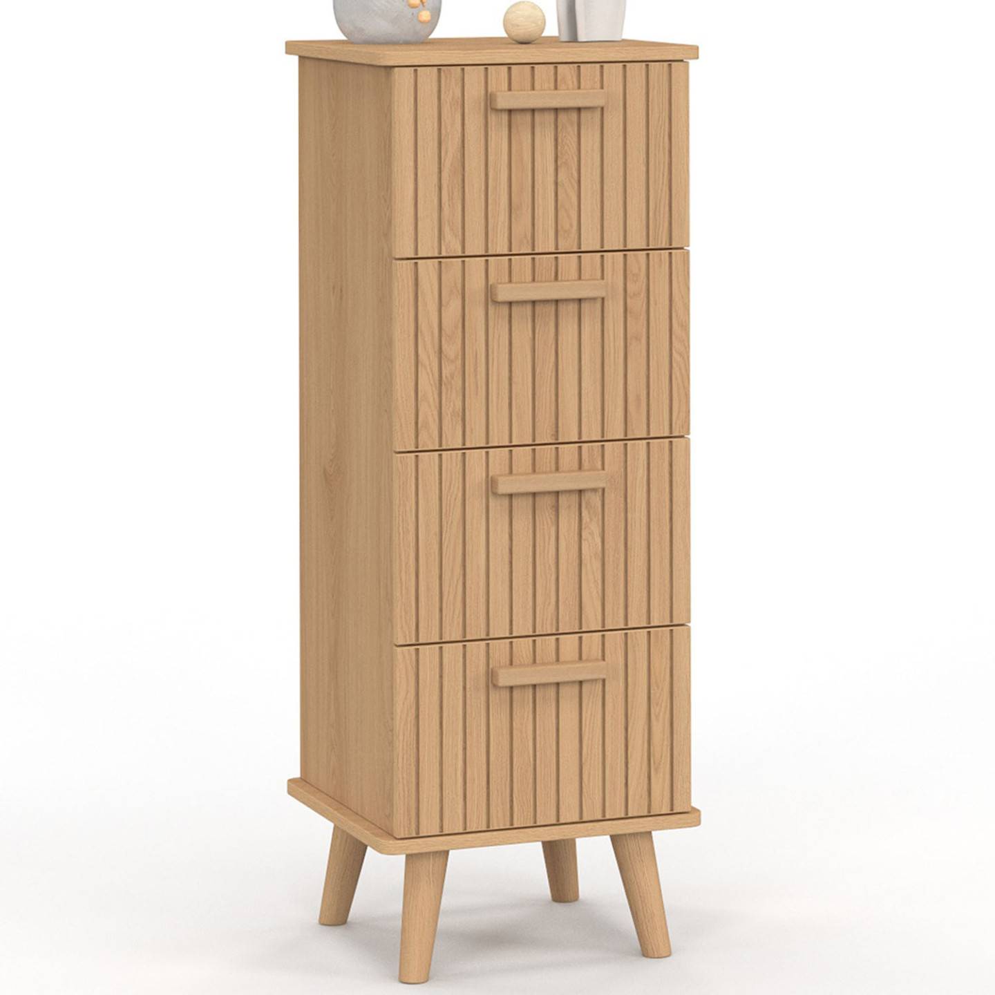 Meuble d'appoint 4 tiroirs JULIETTE 30 cm chiffonnier effet lattes tasseau bois coloris chêne - Image 2