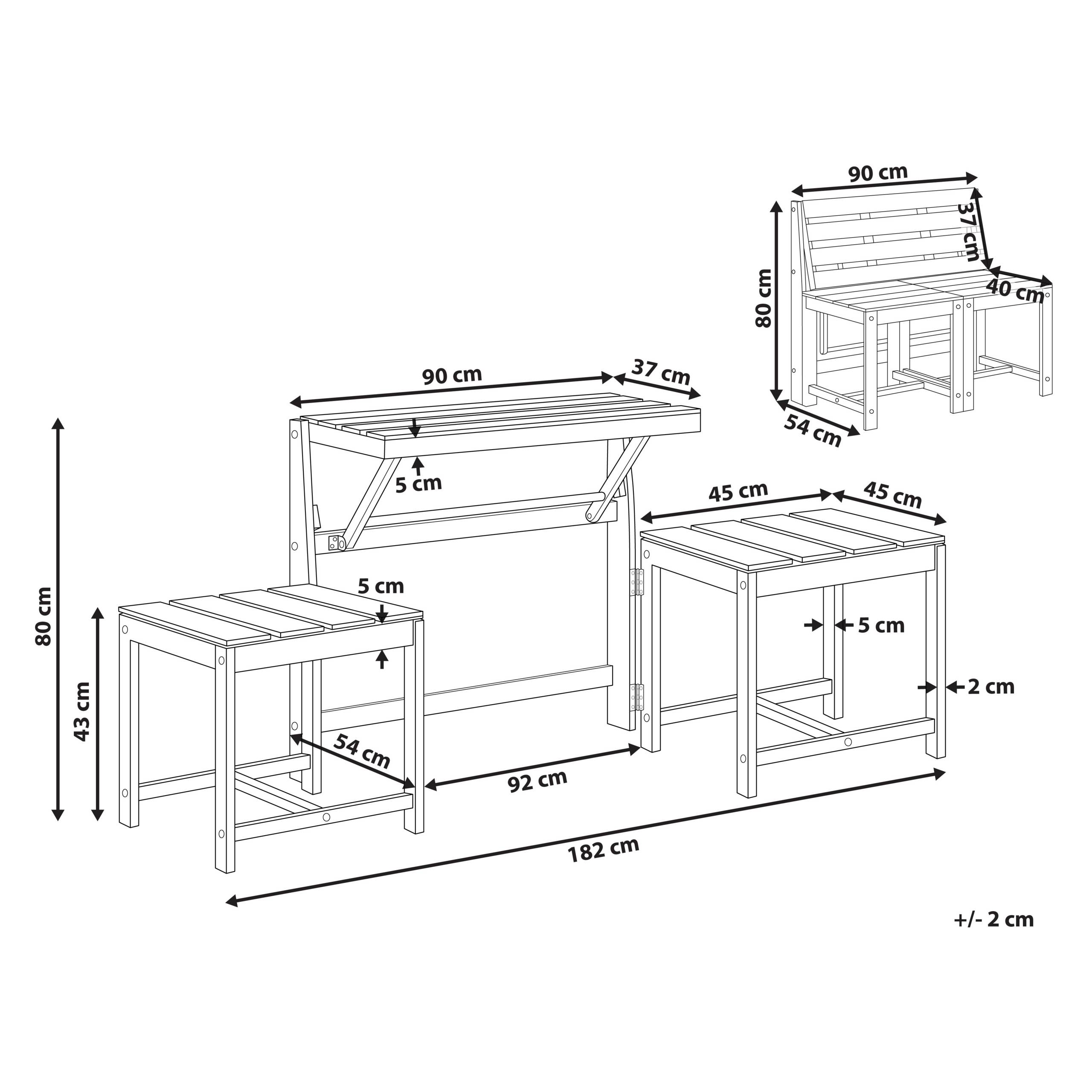 Beliani - Banc, 2 Personnes Acacia Marron TUENNO - 182x54x80- Beliani - Imagen 3