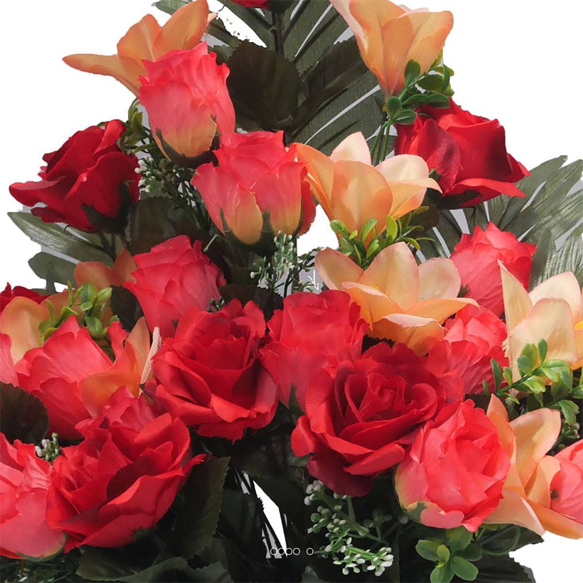 Artificielles - Devant de tombe fleurs artificielles pour le cimetière roses et lys Rouge - couleur: Rouge 755 - Imagen 3