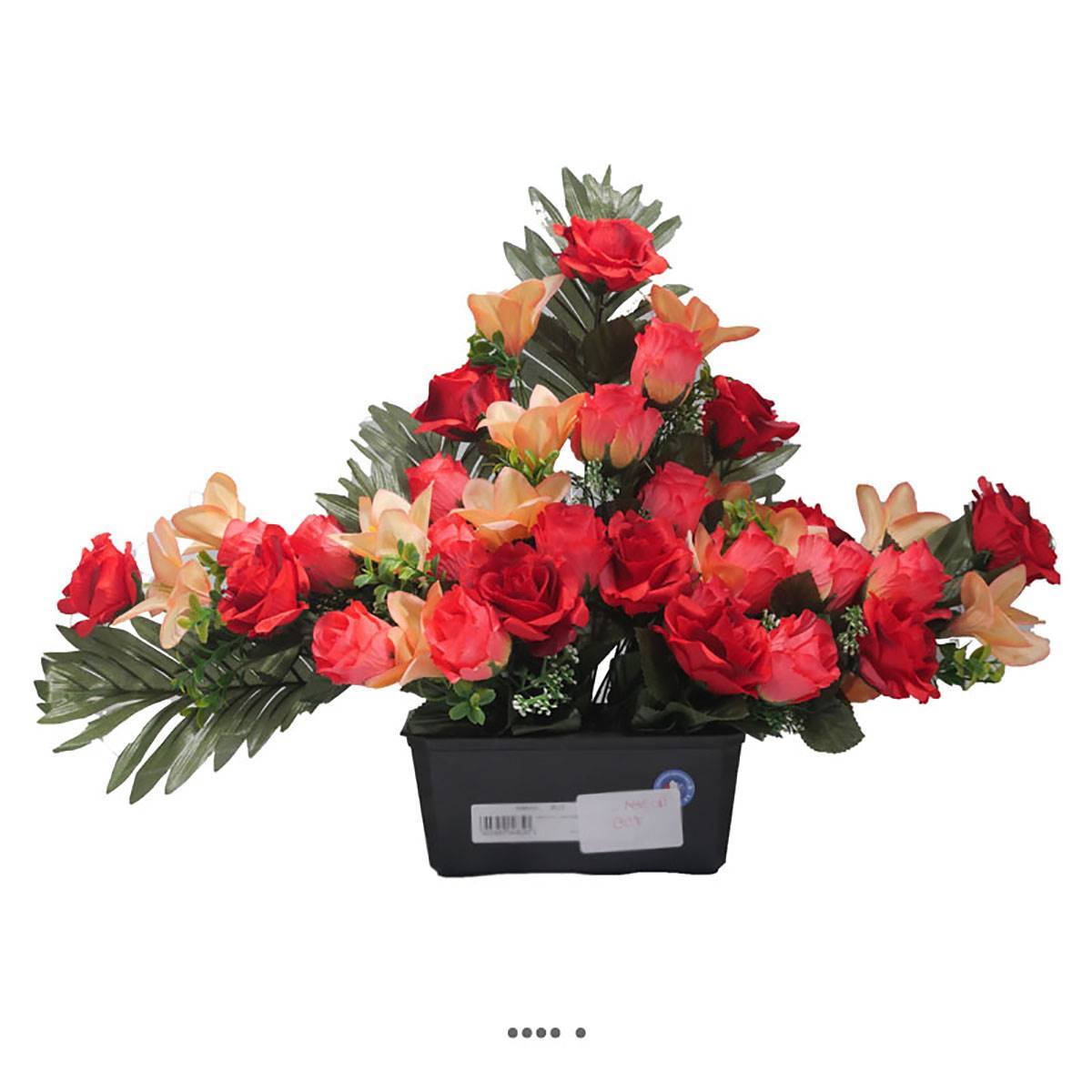 Artificielles - Devant de tombe fleurs artificielles pour le cimetière roses et lys Rouge - couleur: Rouge 755 - Imagen 1