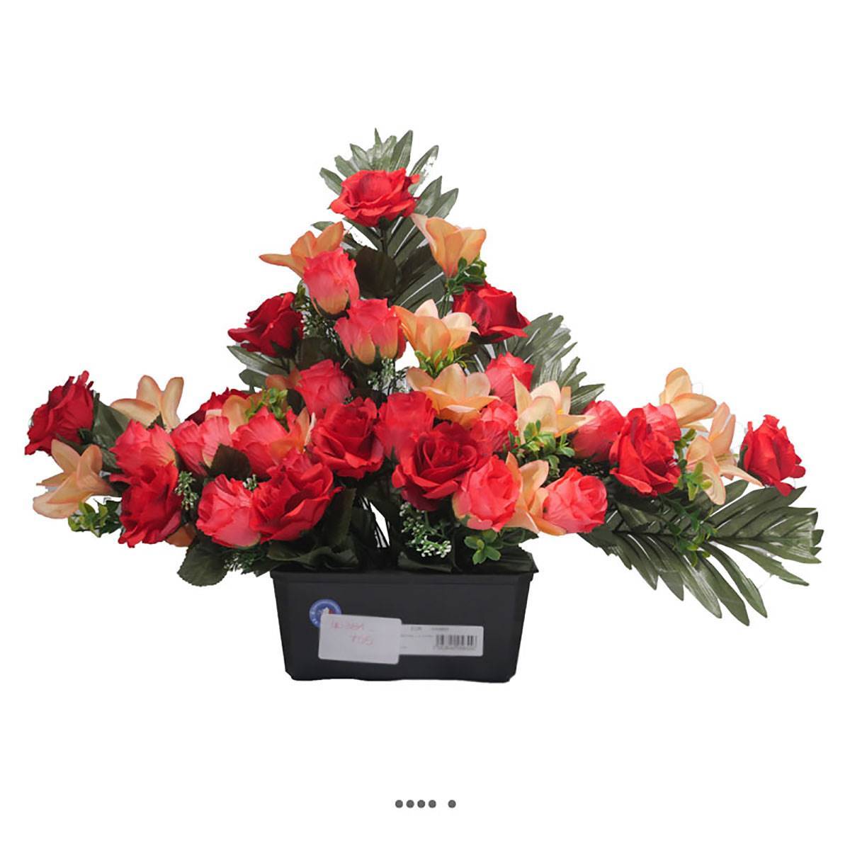 Artificielles - Devant de tombe fleurs artificielles pour le cimetière roses et lys Rouge - couleur: Rouge 755 - Imagen 2