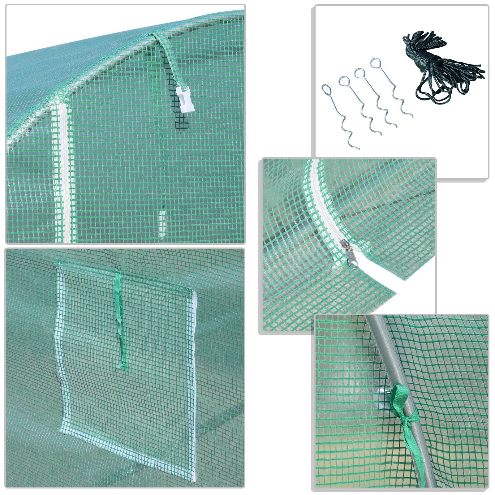 Outsunny - Serre de Jardin Tunnel 6m² 3x2x2,10m Porte Zippée 4 Fenêtres Enroulables Châssis Tubulaire Renforcé Vert - Outsunny - Image 9