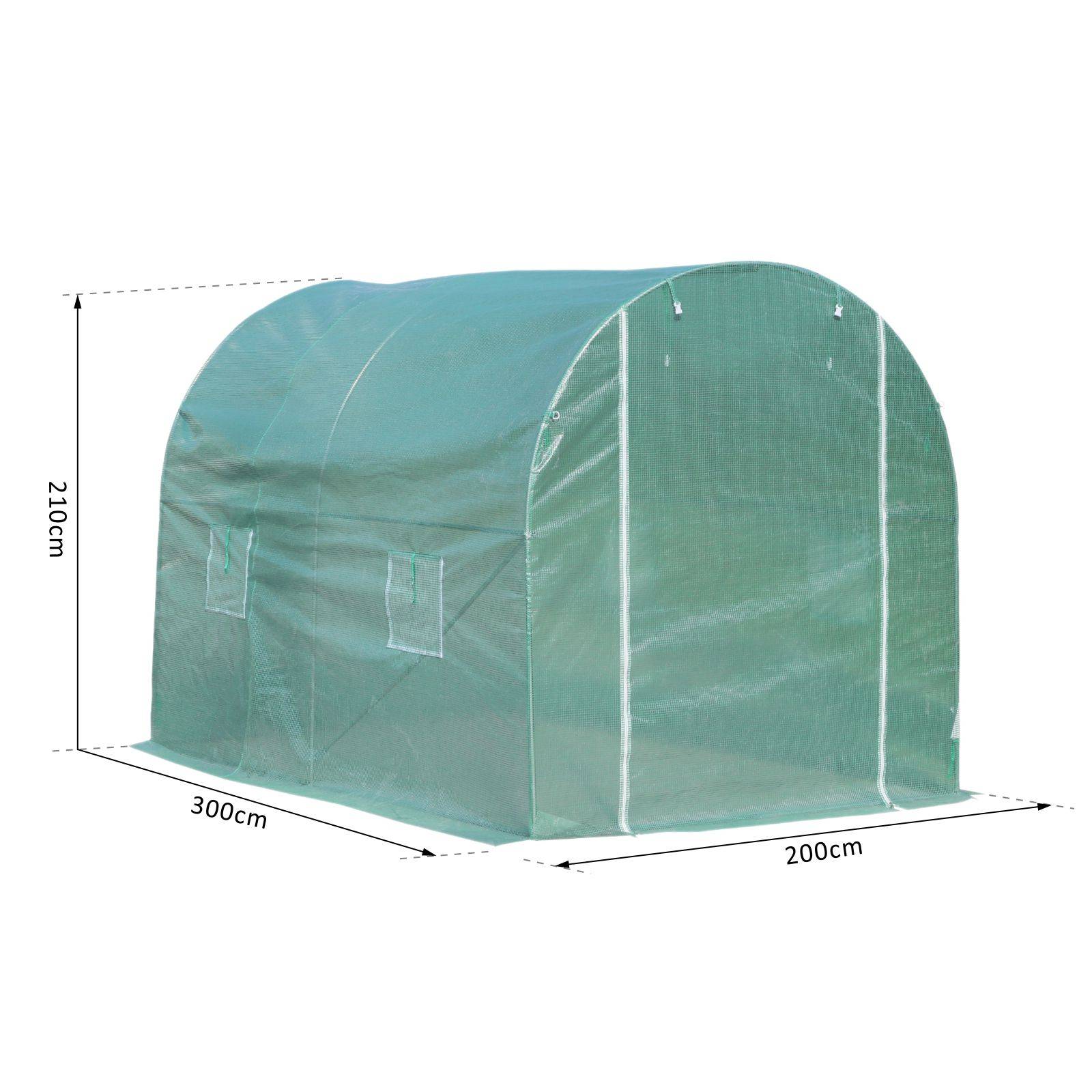 Outsunny - Serre de Jardin Tunnel 6m² 3x2x2,10m Porte Zippée 4 Fenêtres Enroulables Châssis Tubulaire Renforcé Vert - Outsunny - Image 3