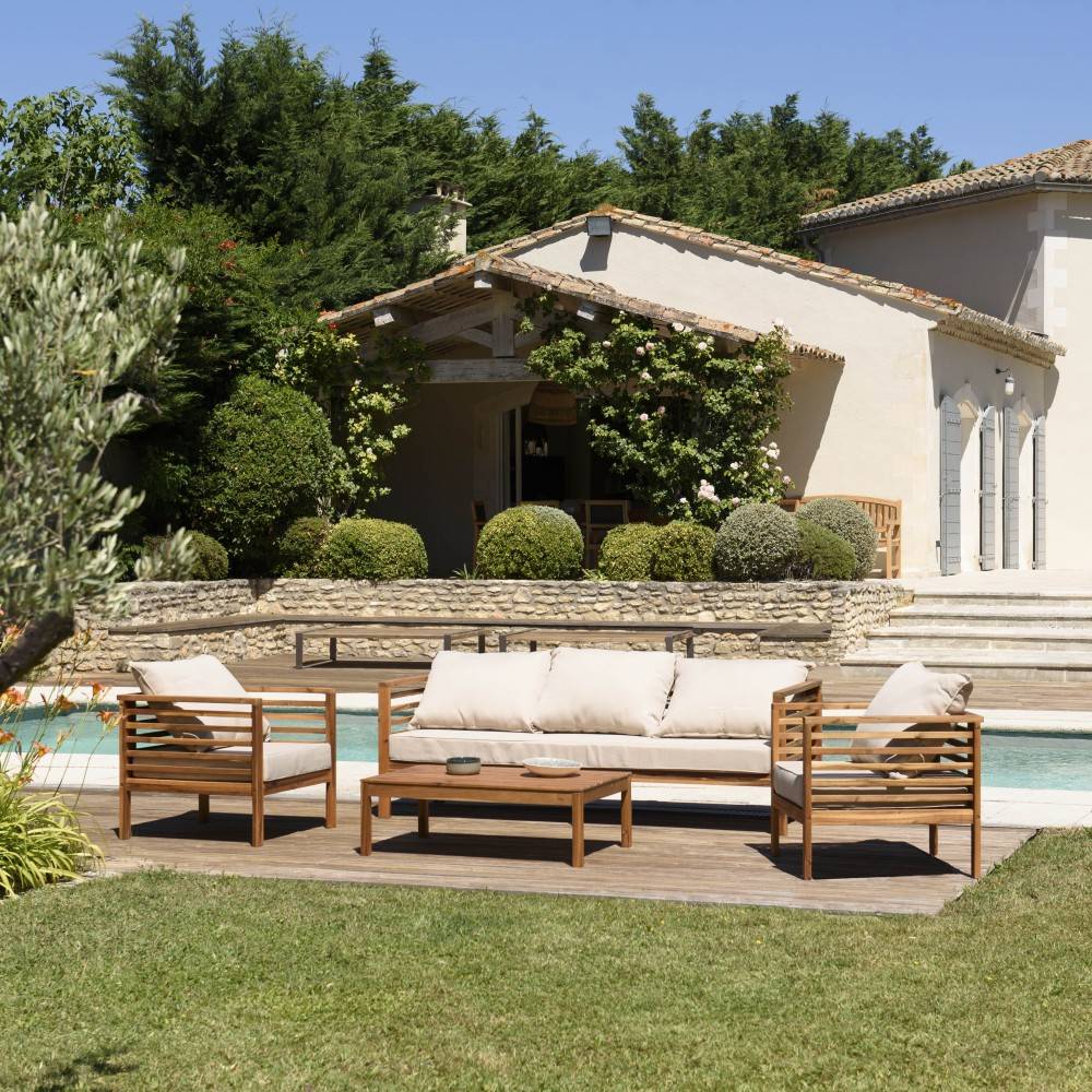 VICK - Salon de jardin bois d'acacia. avec 2 fauteuils un canapé et une table - Image 2