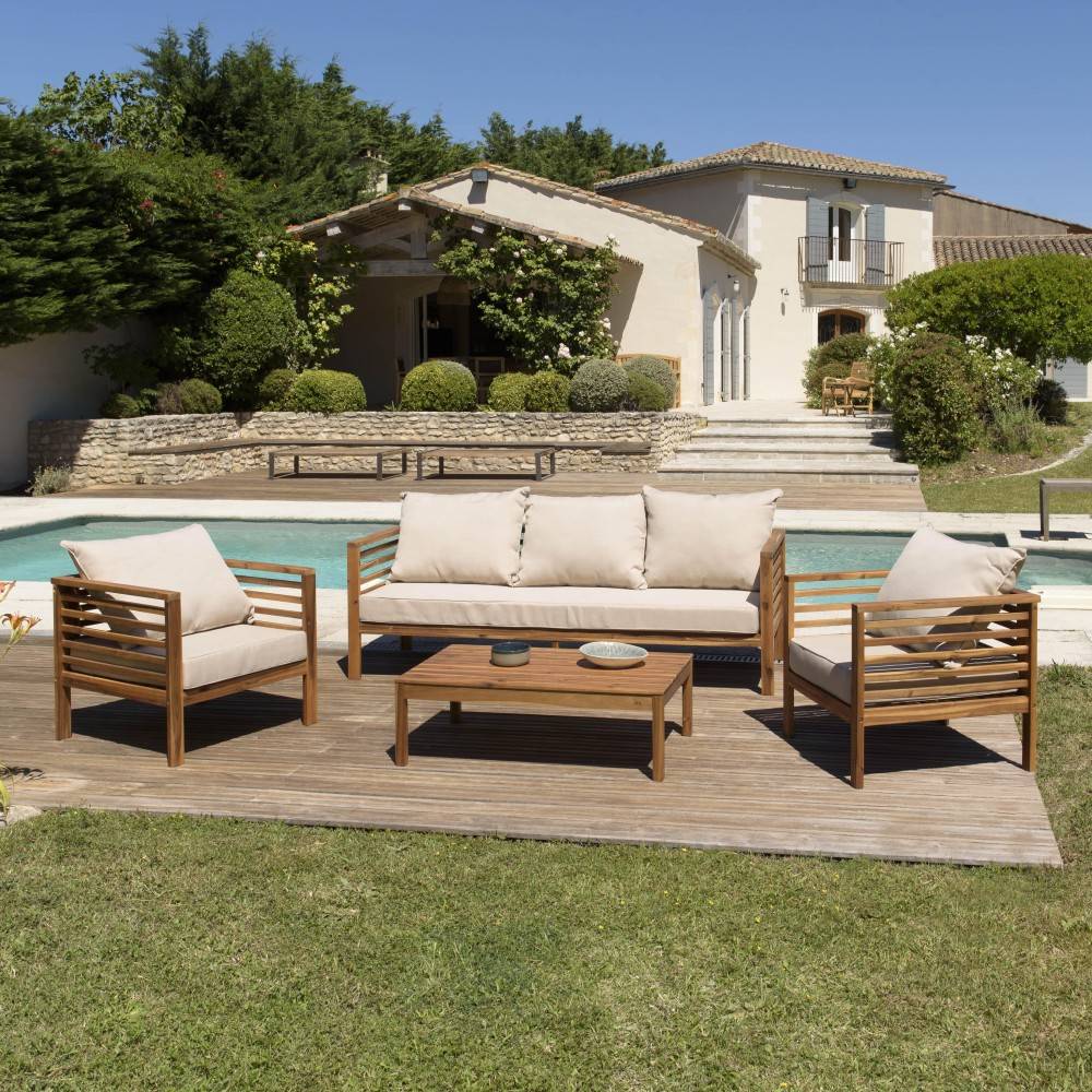 VICK - Salon de jardin bois d'acacia. avec 2 fauteuils un canapé et une table - Image 3