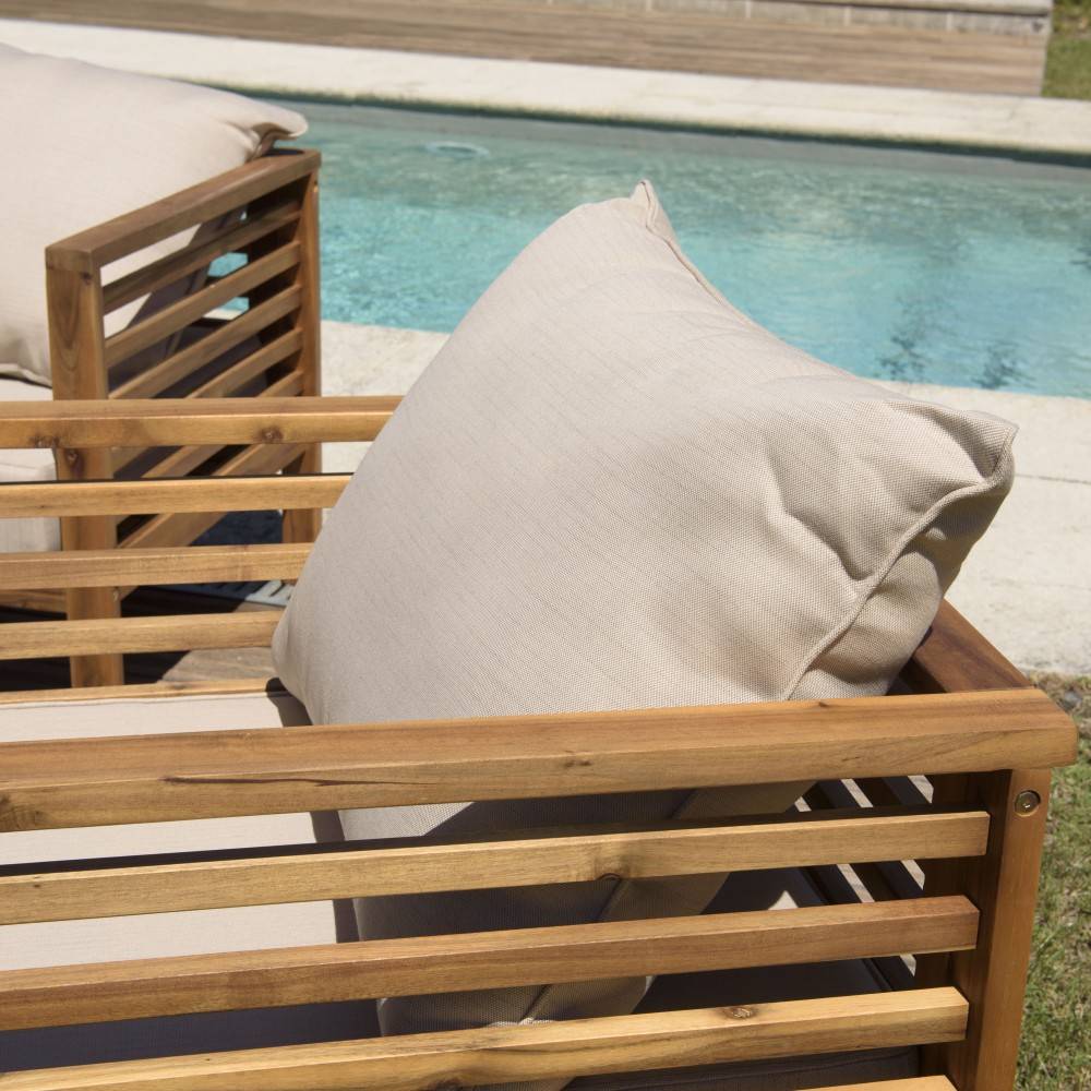 VICK - Salon de jardin bois d'acacia. avec 2 fauteuils un canapé et une table - Image 1