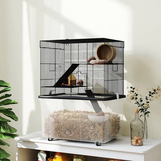 Cage Acier Plastique Hamsters 3 Niveaux Bac Profond Roulettes 58x43x74cm Noir - ComfortXL Outdoor Living - Image 4