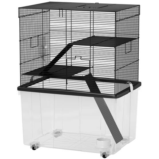 Cage Acier Plastique Hamsters 3 Niveaux Bac Profond Roulettes 58x43x74cm Noir - ComfortXL Outdoor Living - Image 2