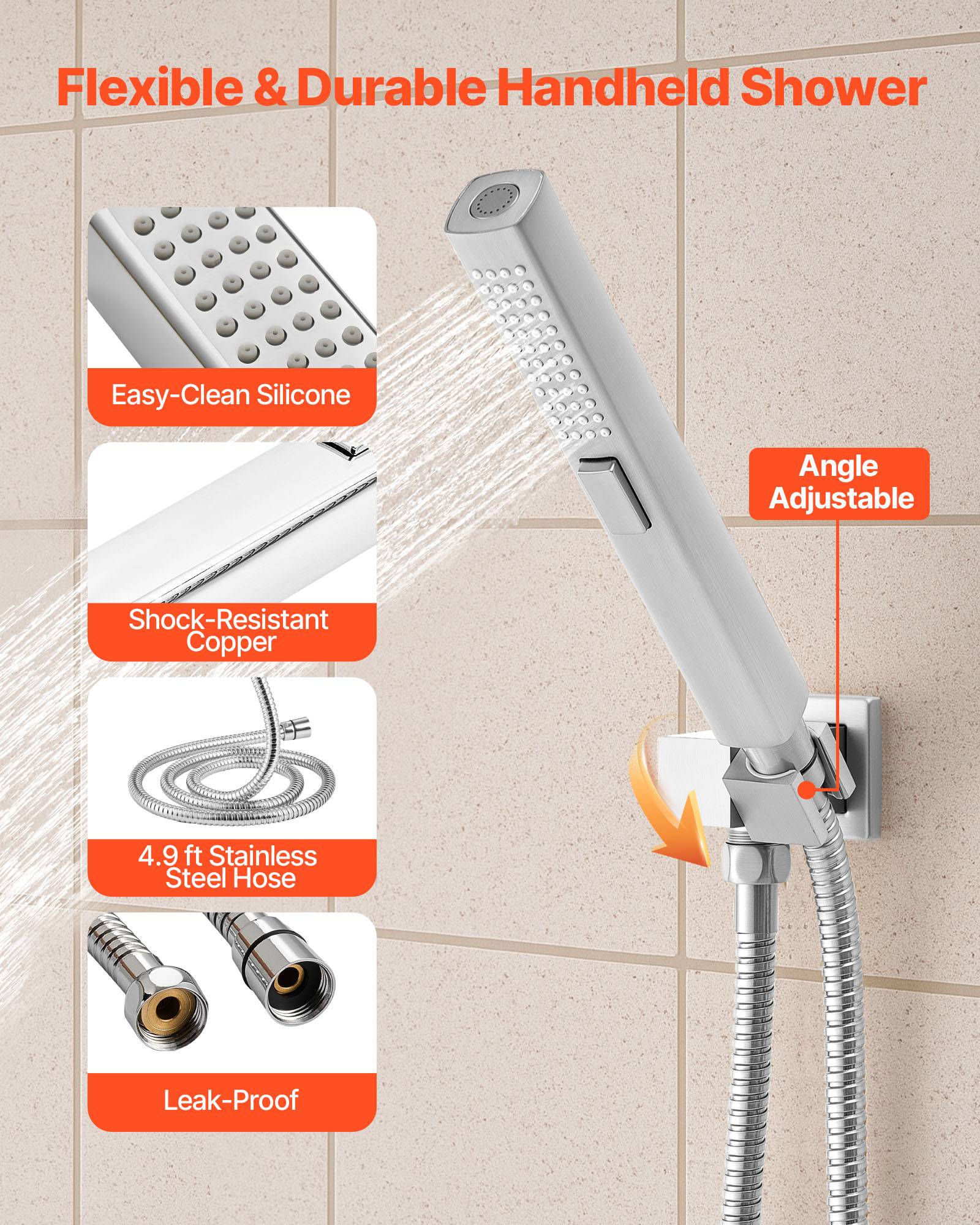 Vevor - VEVOR Système de Douche avec Douchette de Tête et à Main 6 Jets de Corps Chromé - Image 6