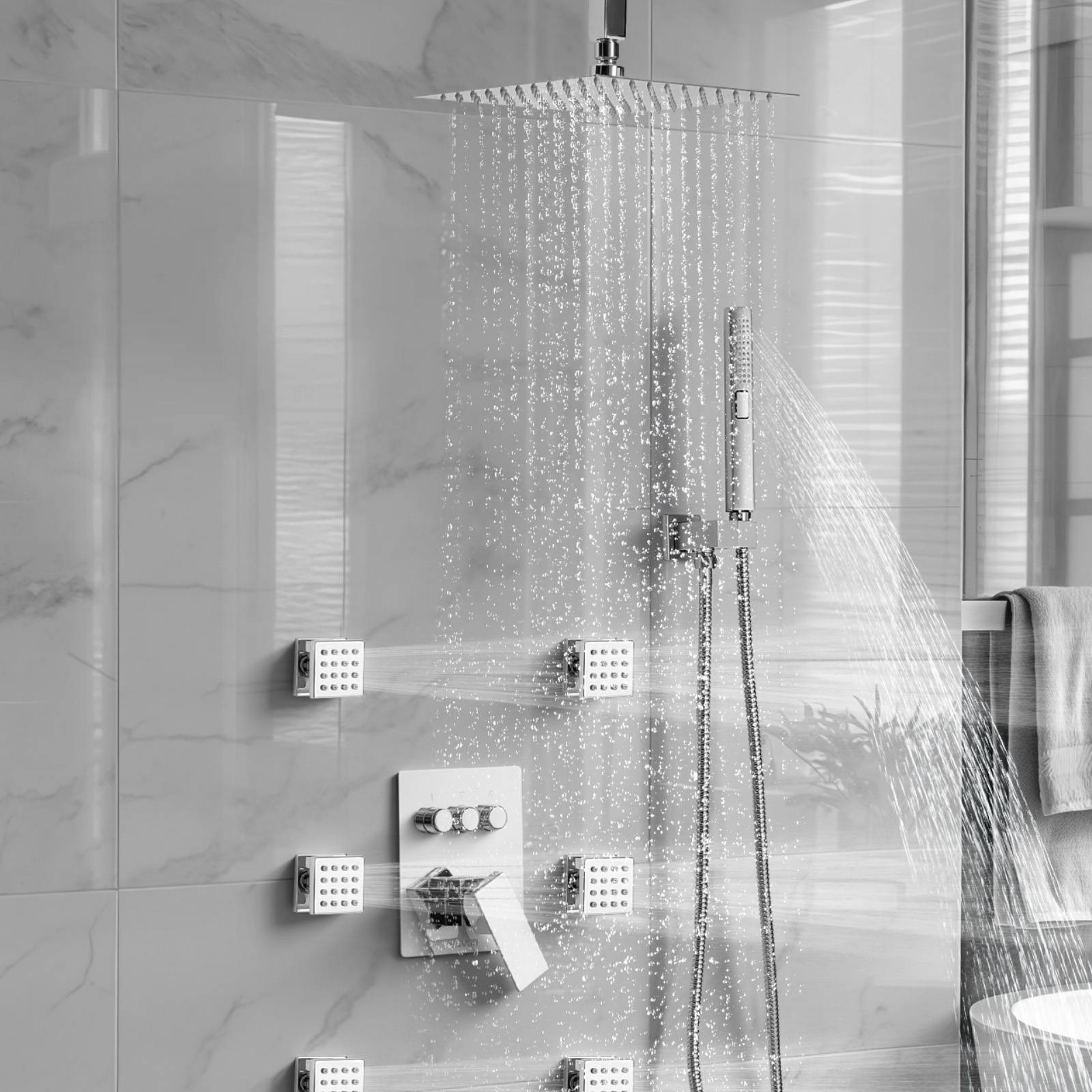 Vevor - VEVOR Système de Douche avec Douchette de Tête et à Main 6 Jets de Corps Chromé - Image 8