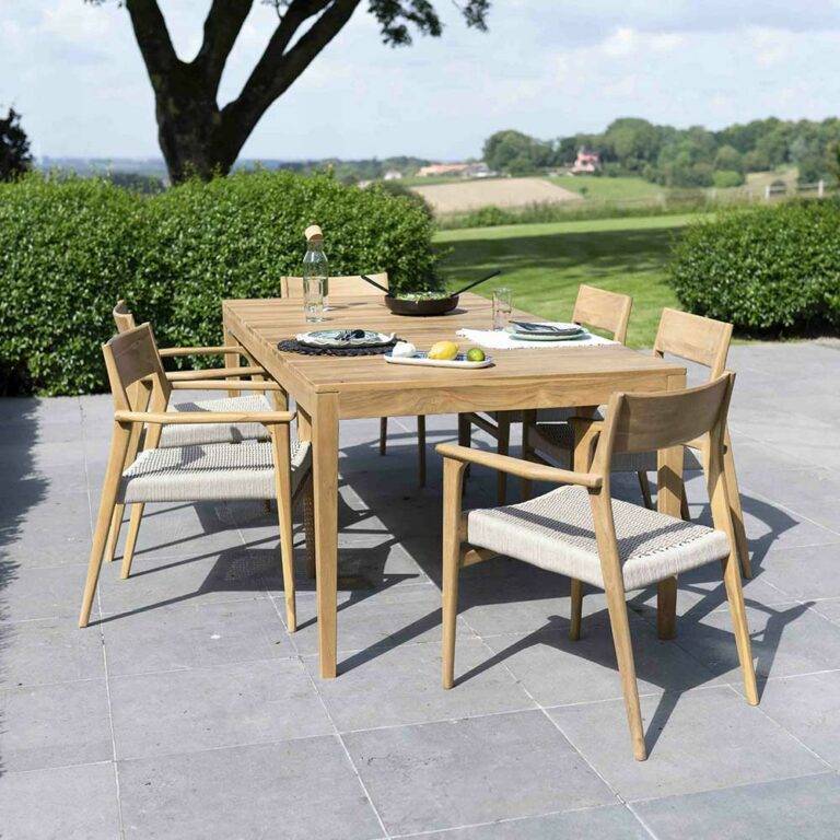 Wilsa Garden - Ensemble de jardin bois teck 6 places avec cordage beige CALVI - Imagen 1