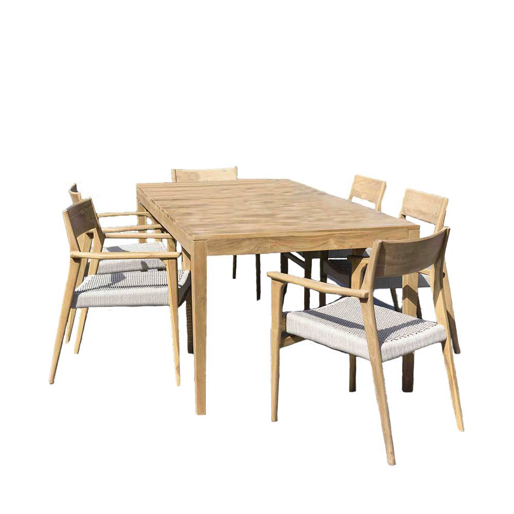 Wilsa Garden - Ensemble de jardin bois teck 6 places avec cordage beige CALVI - Imagen 2