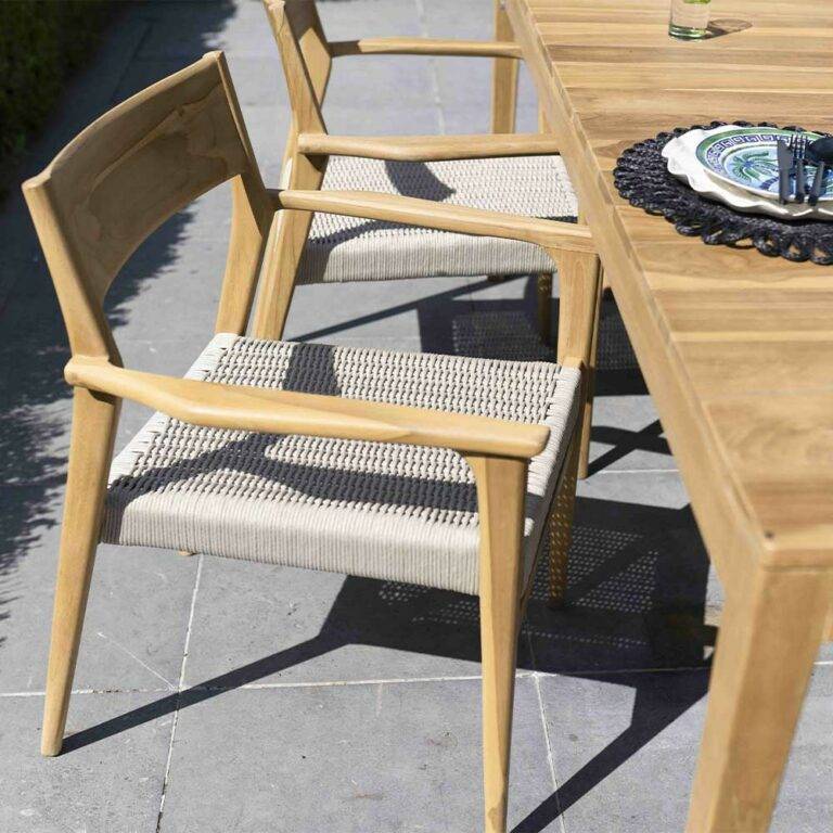 Wilsa Garden - Ensemble de jardin bois teck 6 places avec cordage beige CALVI - Imagen 3