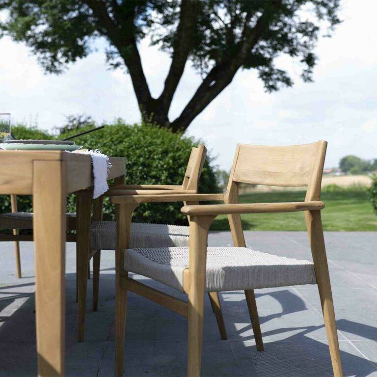 Wilsa Garden - Ensemble de jardin bois teck 6 places avec cordage beige CALVI - Imagen 4