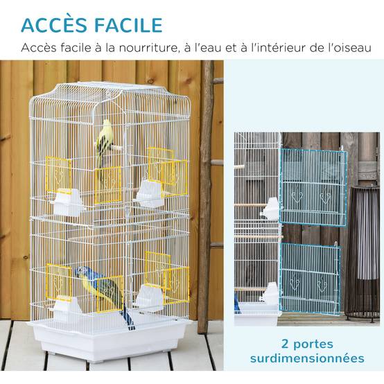 Cage à oiseaux métal blanc 46.5 x 35.5 x 92 cm - PANGIVO - Image 6