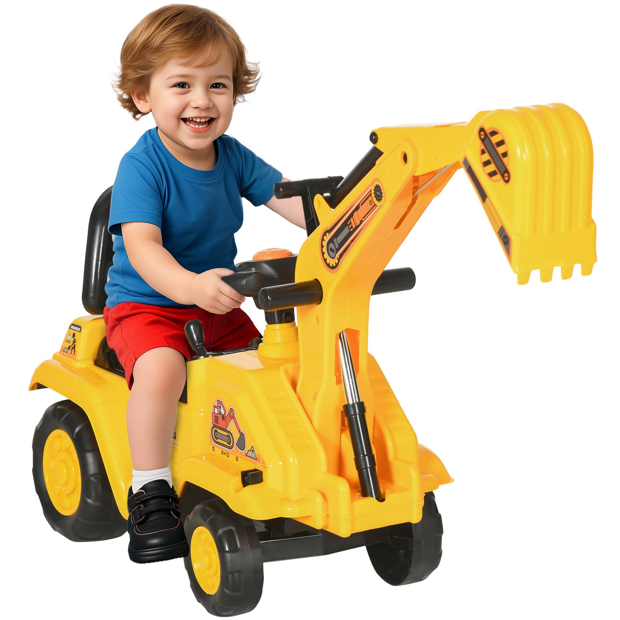Sans Marque - Pelleteuse enfants godet rangement klaxon volant 18-48 mois jaune - Image 1
