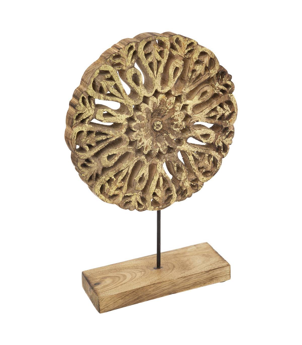 Objet déco à poser en Bois de Manguier sculpté motifs ethniques H 34.5 cm - Imagen 1