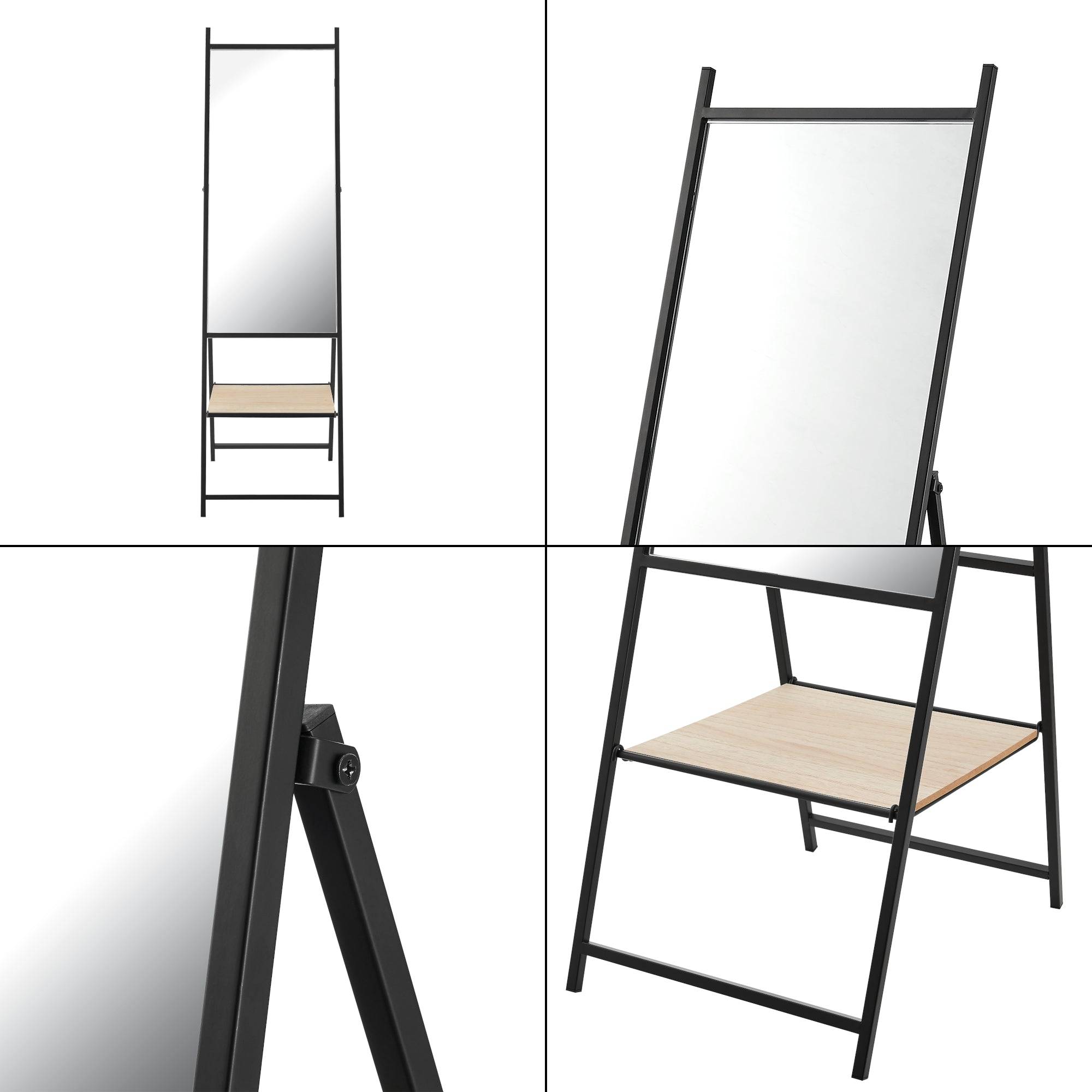 Miroir sur pied avec une étagère chamois 150 x 44 x 60 cm noir effet chêne - Image 6