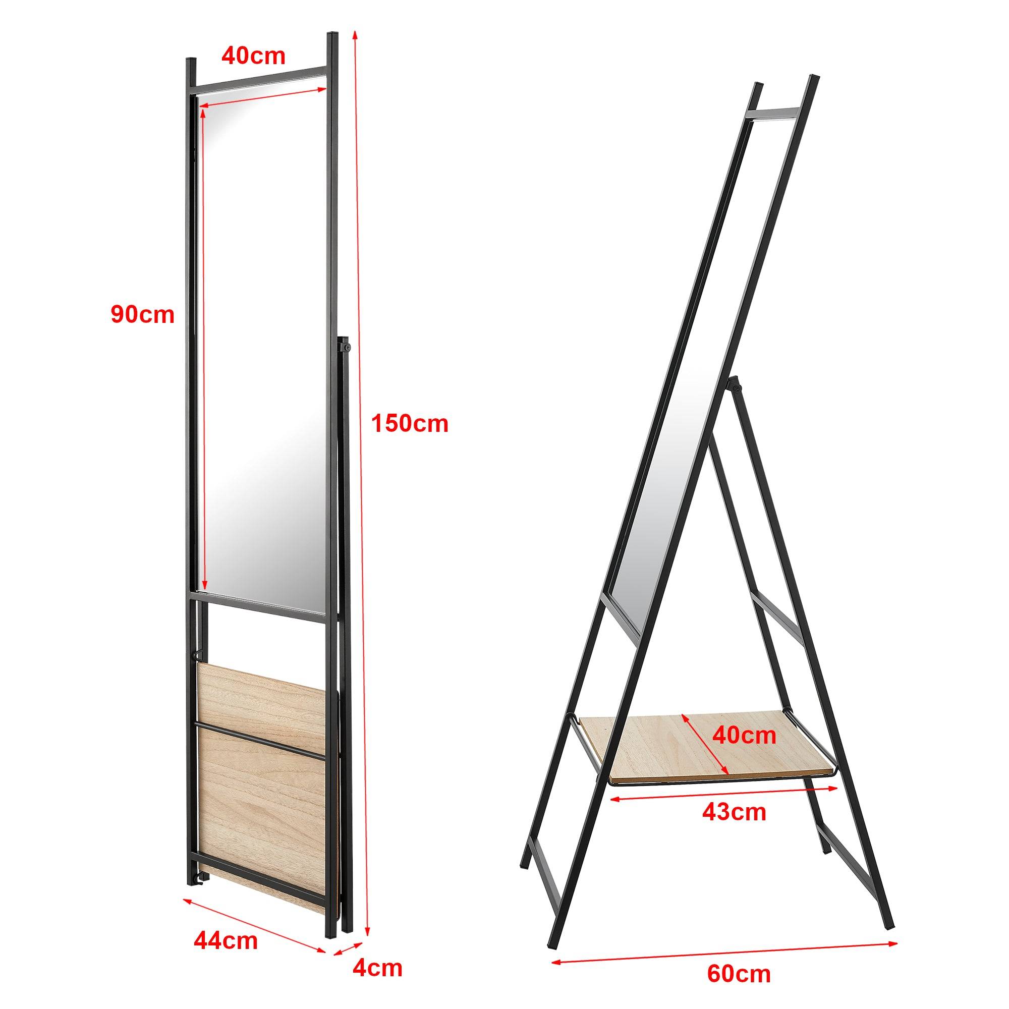Miroir sur pied avec une étagère chamois 150 x 44 x 60 cm noir effet chêne - Image 2