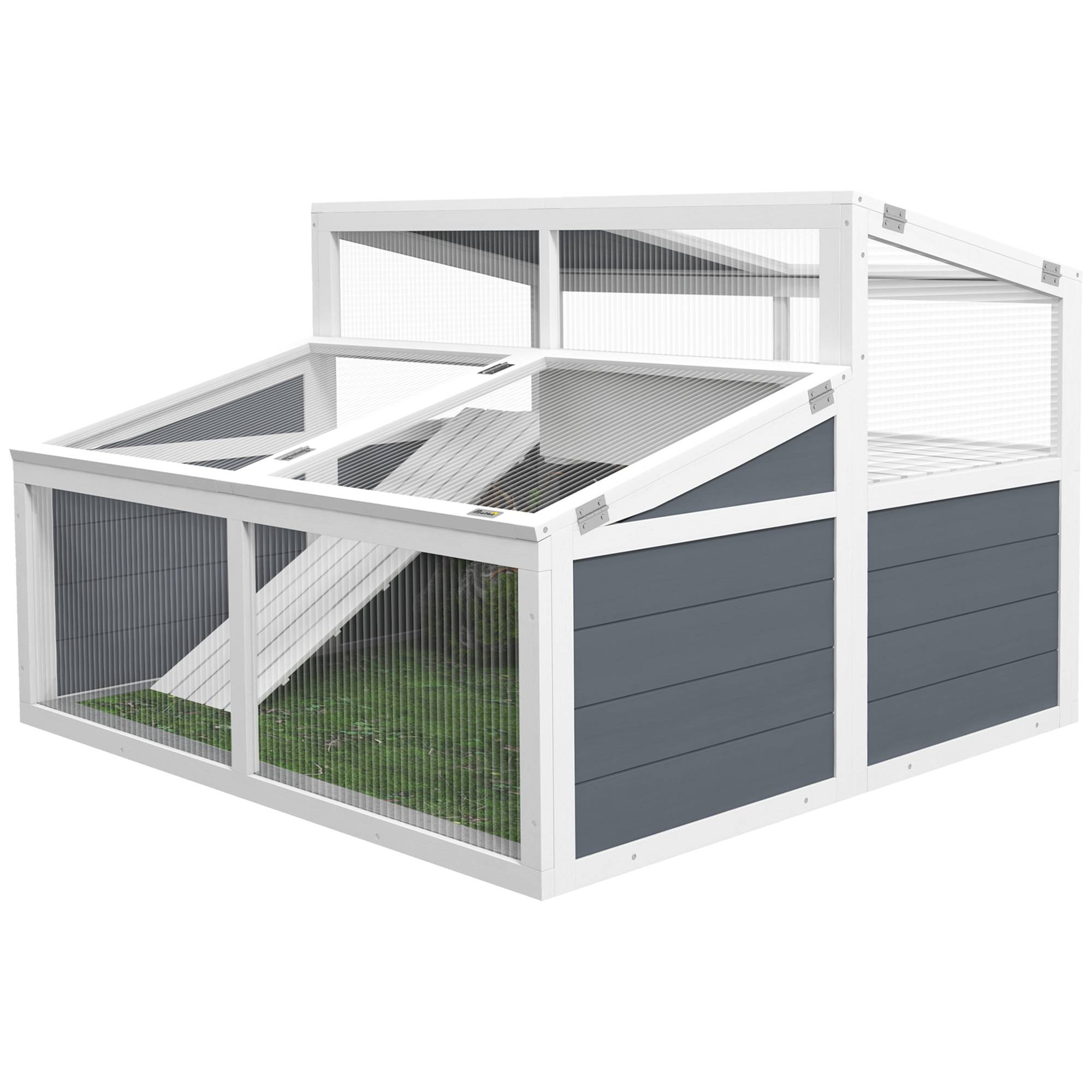 Maison enclos cage pour petit animal tortue avec 2 espaces toit en polycarbonate 3 portes rampe 115 x 115 x 82 cm gris