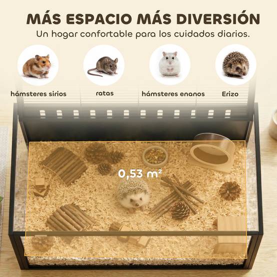 Grande cage pour hamster 105 x 51 x 53 cm avec couvercle à charnières ventilé, structure en acier, panneaux transparents noirs - Image 6
