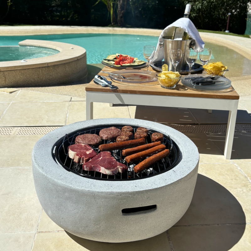 Brasero barbecue rond 2 en 1 - Barbecue et Chauffage - 60.5cm - Acier effet béton - Gris clair - Avec Poignées Beyond Blue - Imagen 8