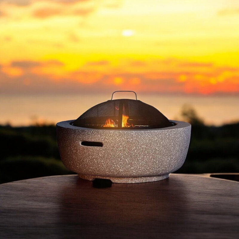 Brasero barbecue rond 2 en 1 - Barbecue et Chauffage - 60.5cm - Acier effet béton - Gris clair - Avec Poignées Beyond Blue - Imagen 5