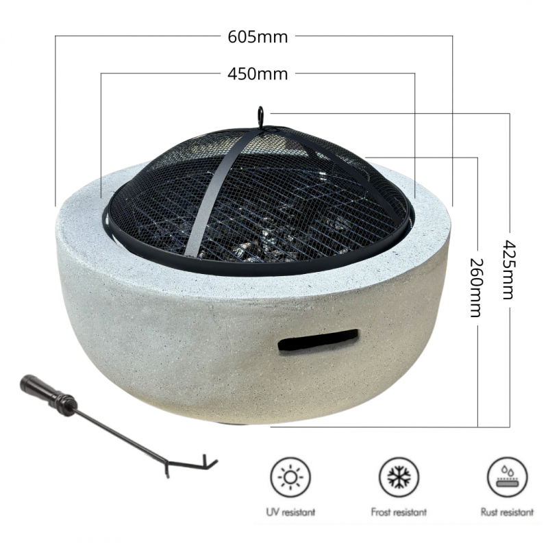 Brasero barbecue rond 2 en 1 - Barbecue et Chauffage - 60.5cm - Acier effet béton - Gris clair - Avec Poignées Beyond Blue - Imagen 4