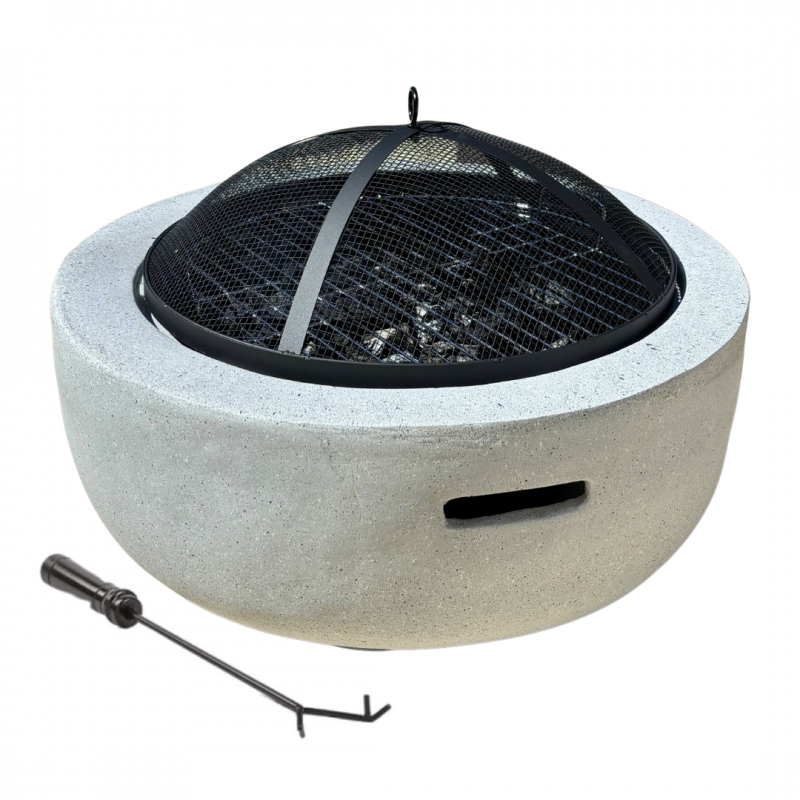 Brasero barbecue rond 2 en 1 - Barbecue et Chauffage - 60.5cm - Acier effet béton - Gris clair - Avec Poignées Beyond Blue - Imagen 2