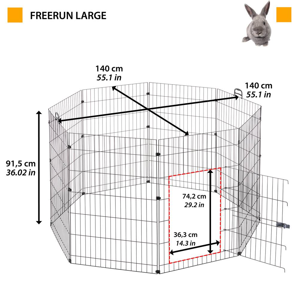 Ferplast - Ferplast Enclos Lapin FREERUN LARGE, Lapins, Cochon d'Inde, Cloture, Enclos pour Lapins, Animaux Domestiques, Diamètre 140 x 91,5 cm, avec Poignées et - Imagen 2