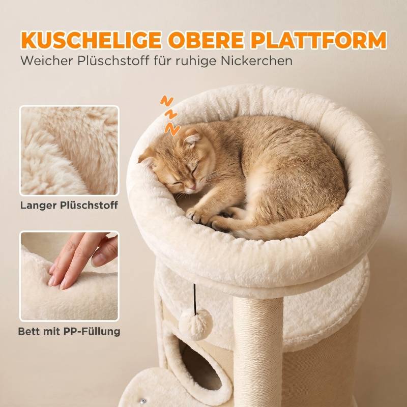 Arbre à chat avec tour à griffer 2 niveaux, poteaux en sisal, plateforme et balle de jeu, adapté aux chats jusqu'à 5 kg - Image 7