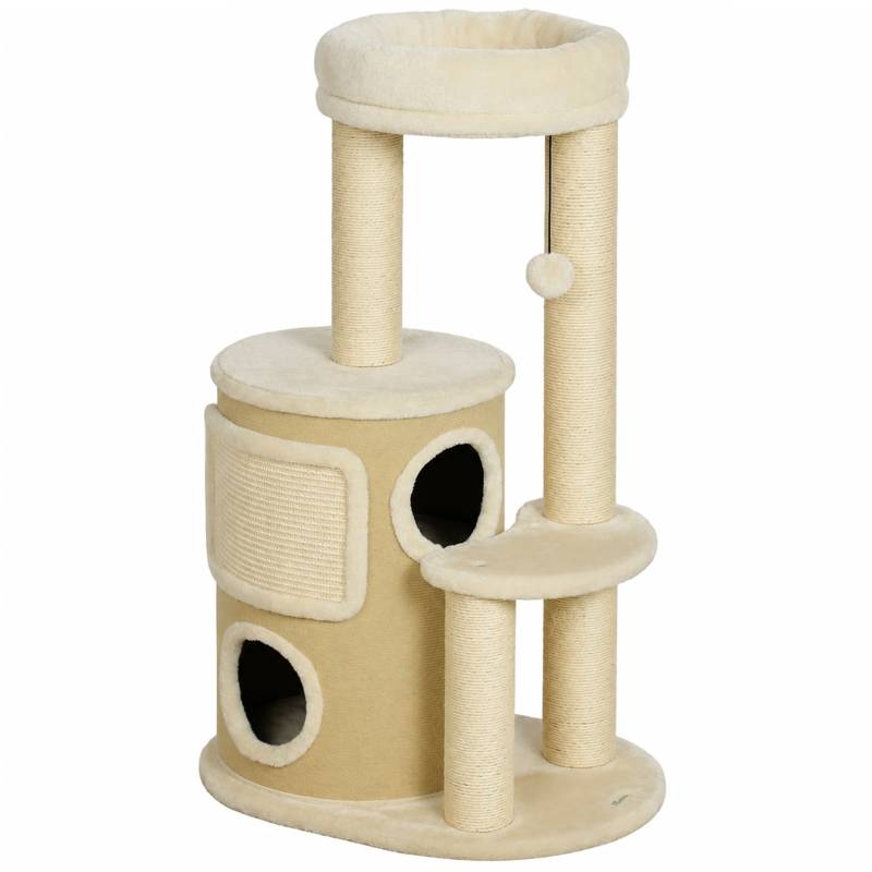 Arbre à chat avec tour à griffer 2 niveaux, poteaux en sisal, plateforme et balle de jeu, adapté aux chats jusqu'à 5 kg - Image 1