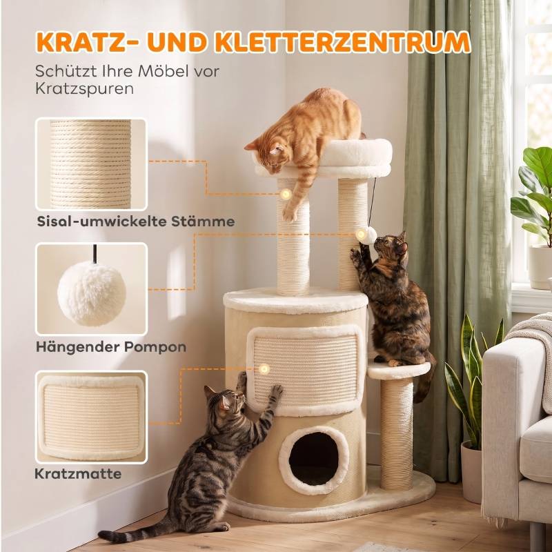 Arbre à chat avec tour à griffer 2 niveaux, poteaux en sisal, plateforme et balle de jeu, adapté aux chats jusqu'à 5 kg - Image 5
