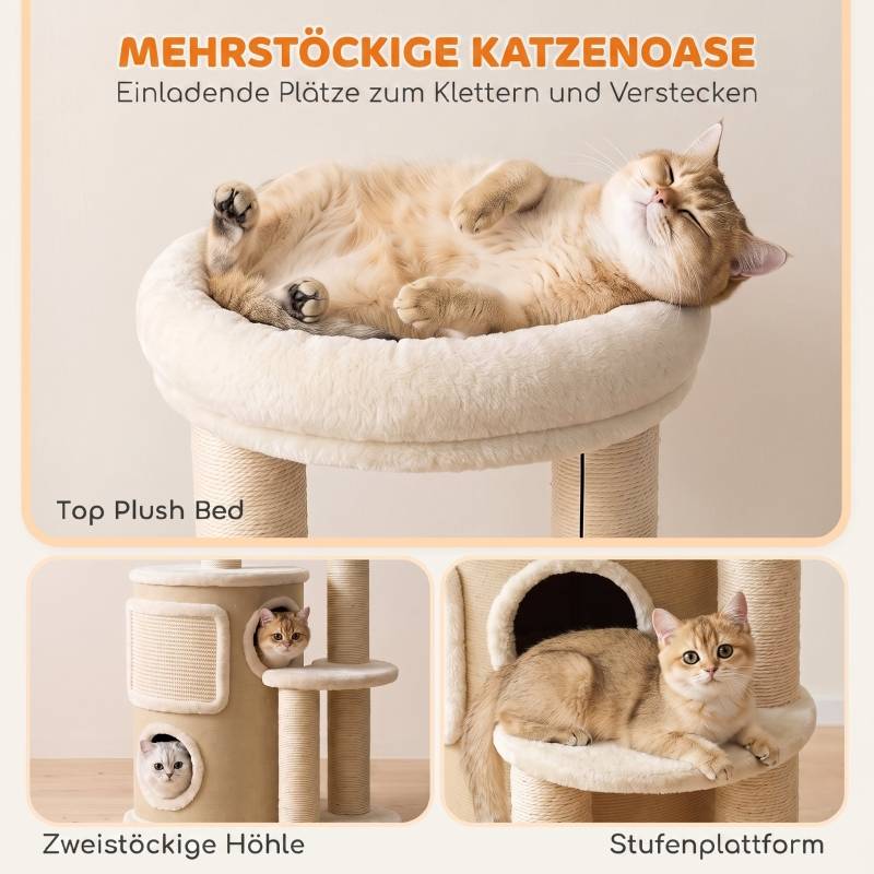 Arbre à chat avec tour à griffer 2 niveaux, poteaux en sisal, plateforme et balle de jeu, adapté aux chats jusqu'à 5 kg - Image 4