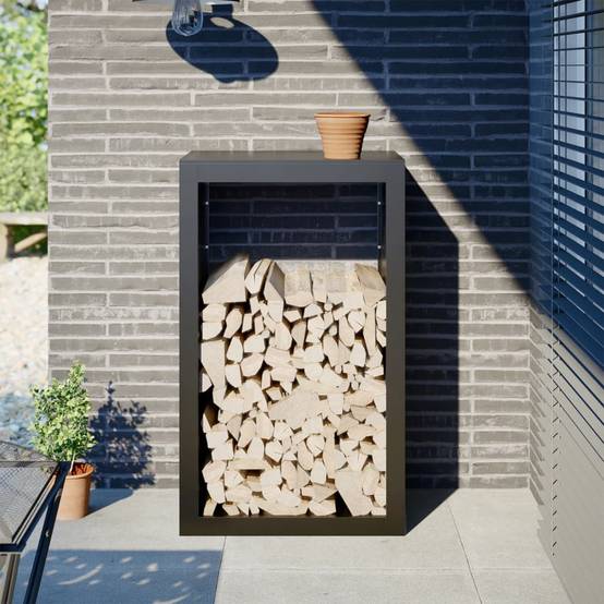 Support à bûches vertical en acier pour cheminée et jardin Noir 60x40x100 cm – ComfortXL Outdoor Living - Image 1