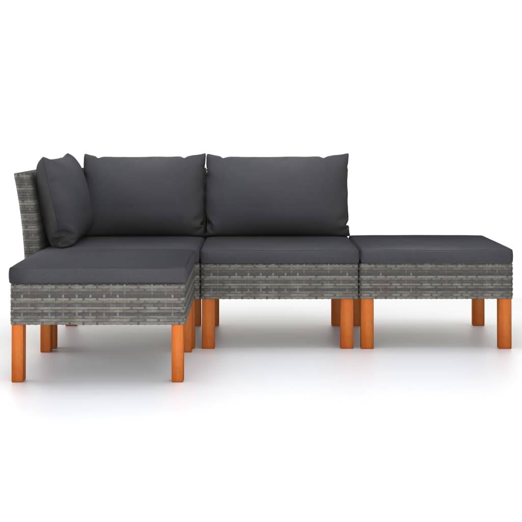 Helloshop26 - Salon de jardin meuble d'extérieur ensemble de mobilier 4 pièces avec coussins résine tressée gris - Imagen 2