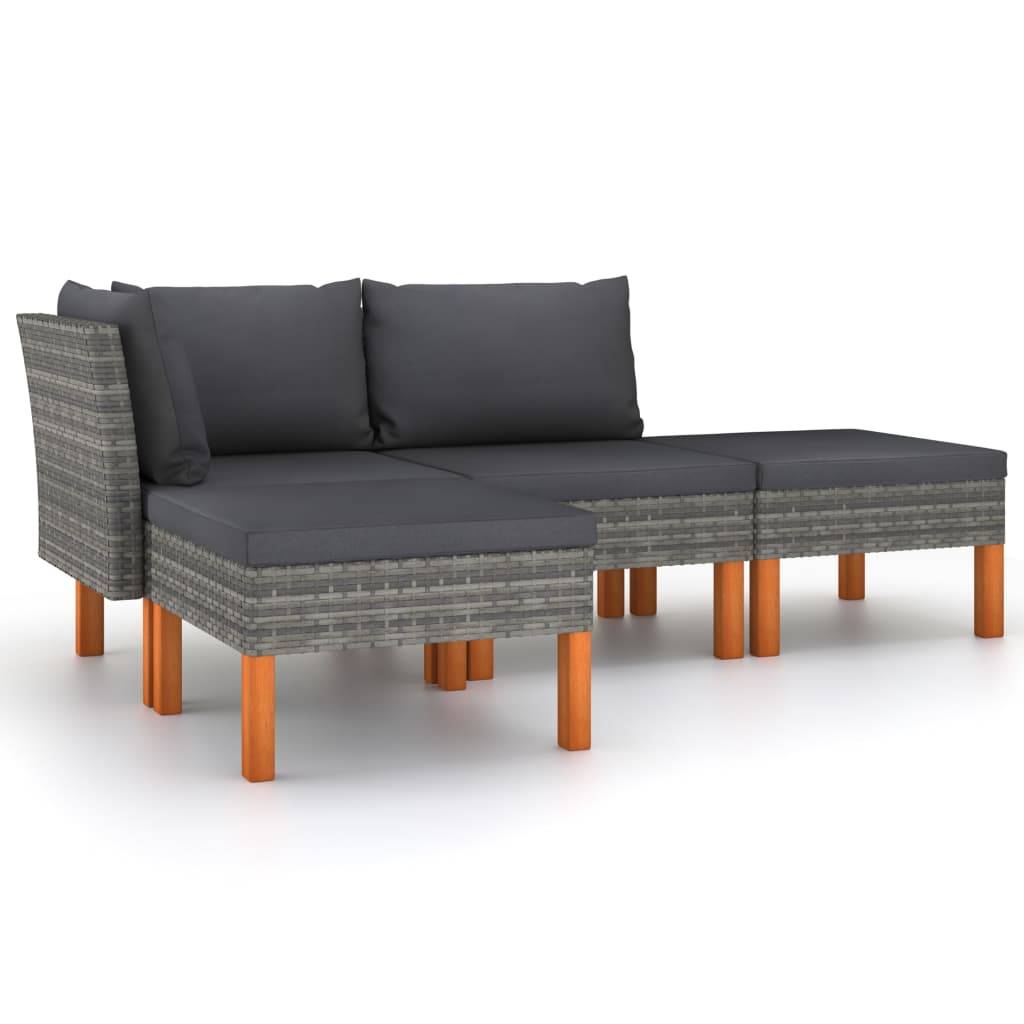 Helloshop26 - Salon de jardin meuble d'extérieur ensemble de mobilier 4 pièces avec coussins résine tressée gris - Imagen 1