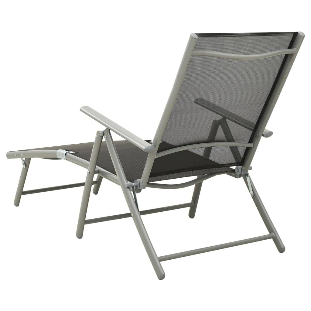 Helloshop26 - Transat chaise longue bain de soleil lit de jardin terrasse meuble d'extérieur pliable textilène et aluminium noir et argenté - Imagen 4