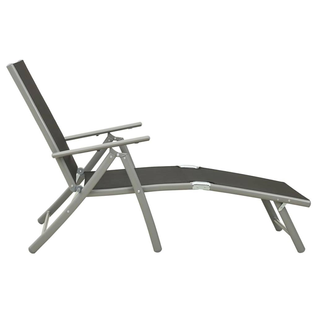 Helloshop26 - Transat chaise longue bain de soleil lit de jardin terrasse meuble d'extérieur pliable textilène et aluminium noir et argenté - Imagen 3