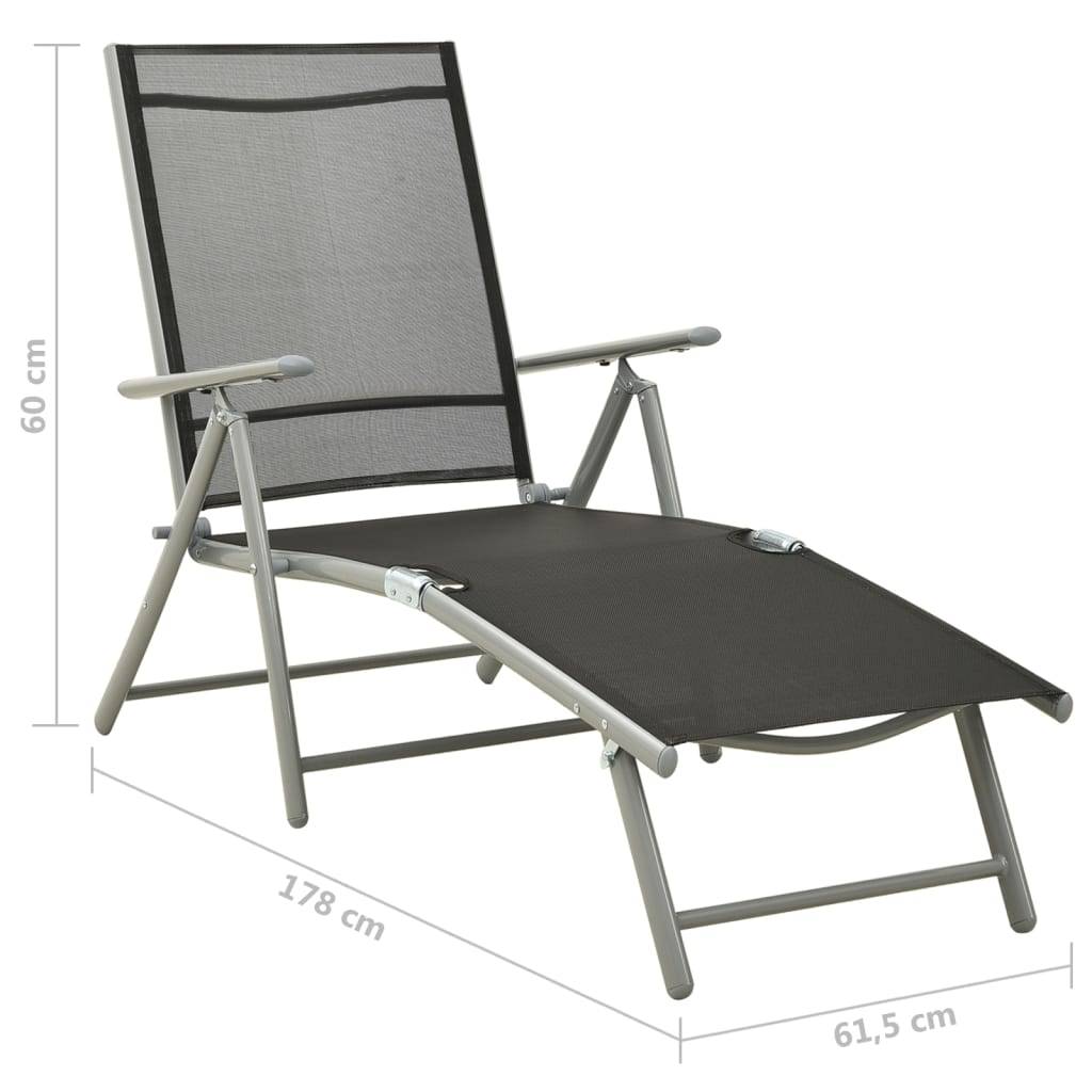 Helloshop26 - Transat chaise longue bain de soleil lit de jardin terrasse meuble d'extérieur pliable textilène et aluminium noir et argenté - Imagen 8