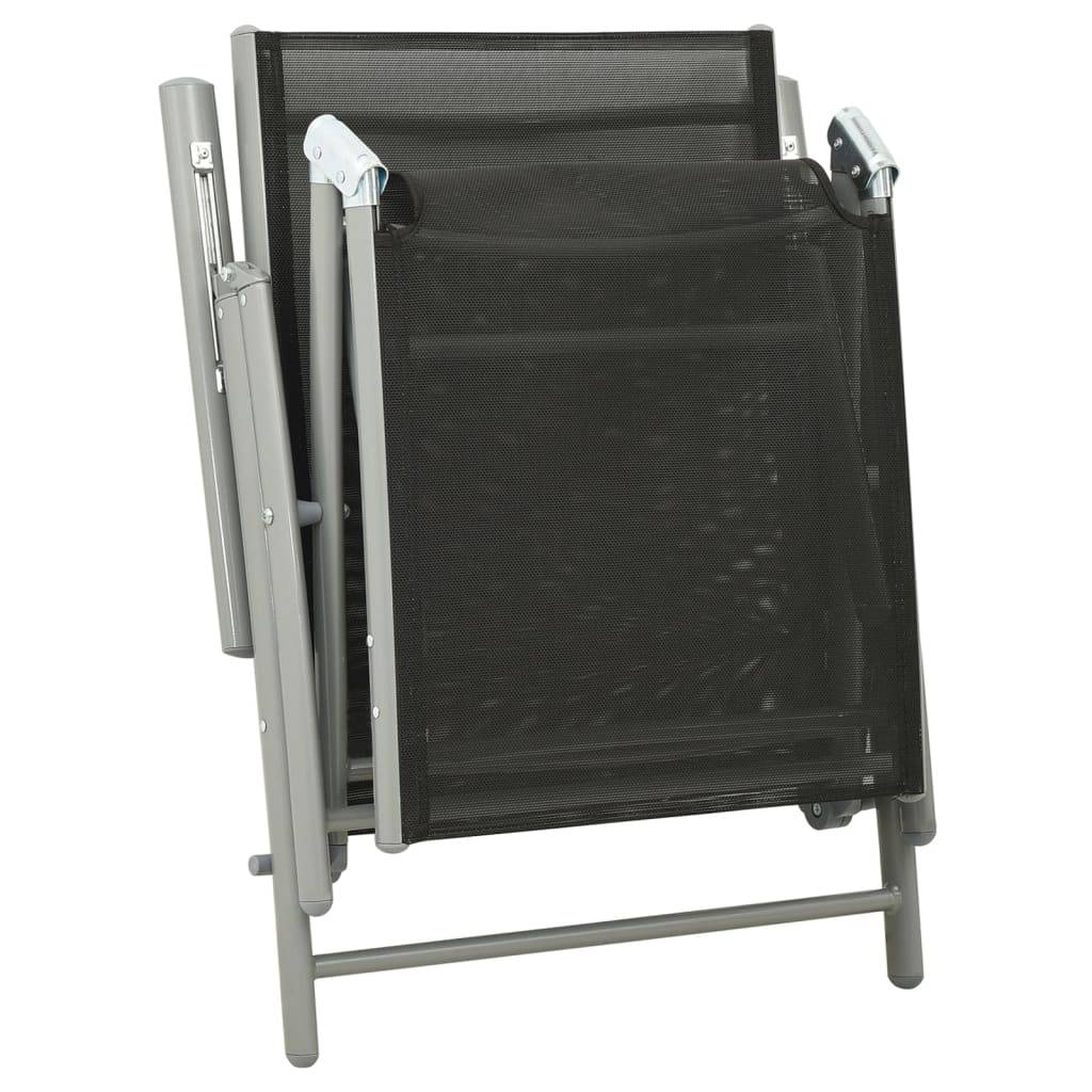 Helloshop26 - Transat chaise longue bain de soleil lit de jardin terrasse meuble d'extérieur pliable textilène et aluminium noir et argenté - Imagen 6