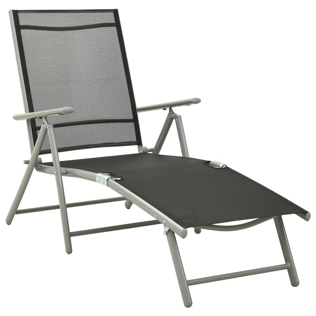 Helloshop26 - Transat chaise longue bain de soleil lit de jardin terrasse meuble d'extérieur pliable textilène et aluminium noir et argenté - Imagen 1