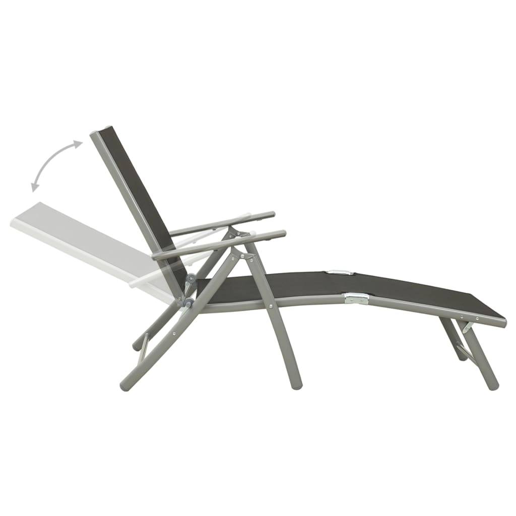 Helloshop26 - Transat chaise longue bain de soleil lit de jardin terrasse meuble d'extérieur pliable textilène et aluminium noir et argenté - Imagen 5