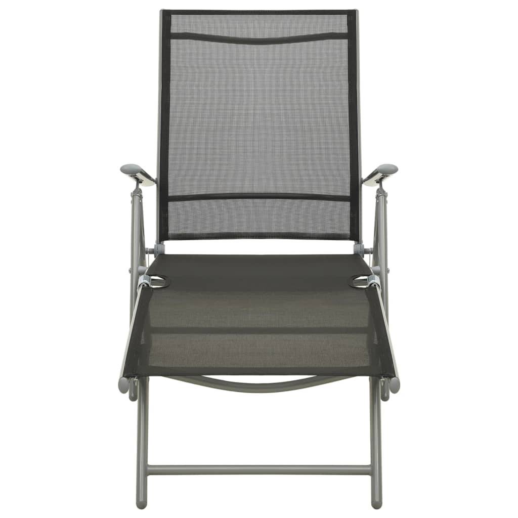 Helloshop26 - Transat chaise longue bain de soleil lit de jardin terrasse meuble d'extérieur pliable textilène et aluminium noir et argenté - Imagen 2