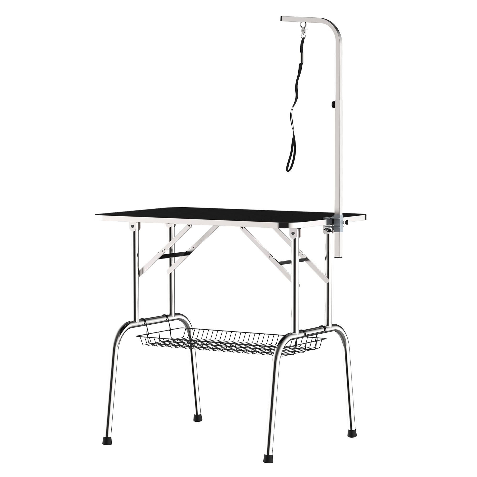 ComfortXL - Table de toilettage pour chien acier inoxydable 90 x 60 x 75 cm noire pliable potence panier jusqu’à 150 kg - Image 2