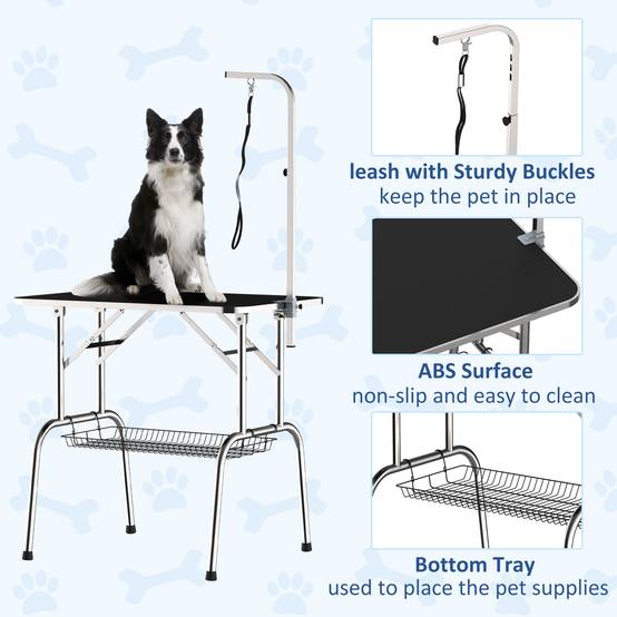 ComfortXL - Table de toilettage pour chien acier inoxydable 90 x 60 x 75 cm noire pliable potence panier jusqu’à 150 kg - Image 7